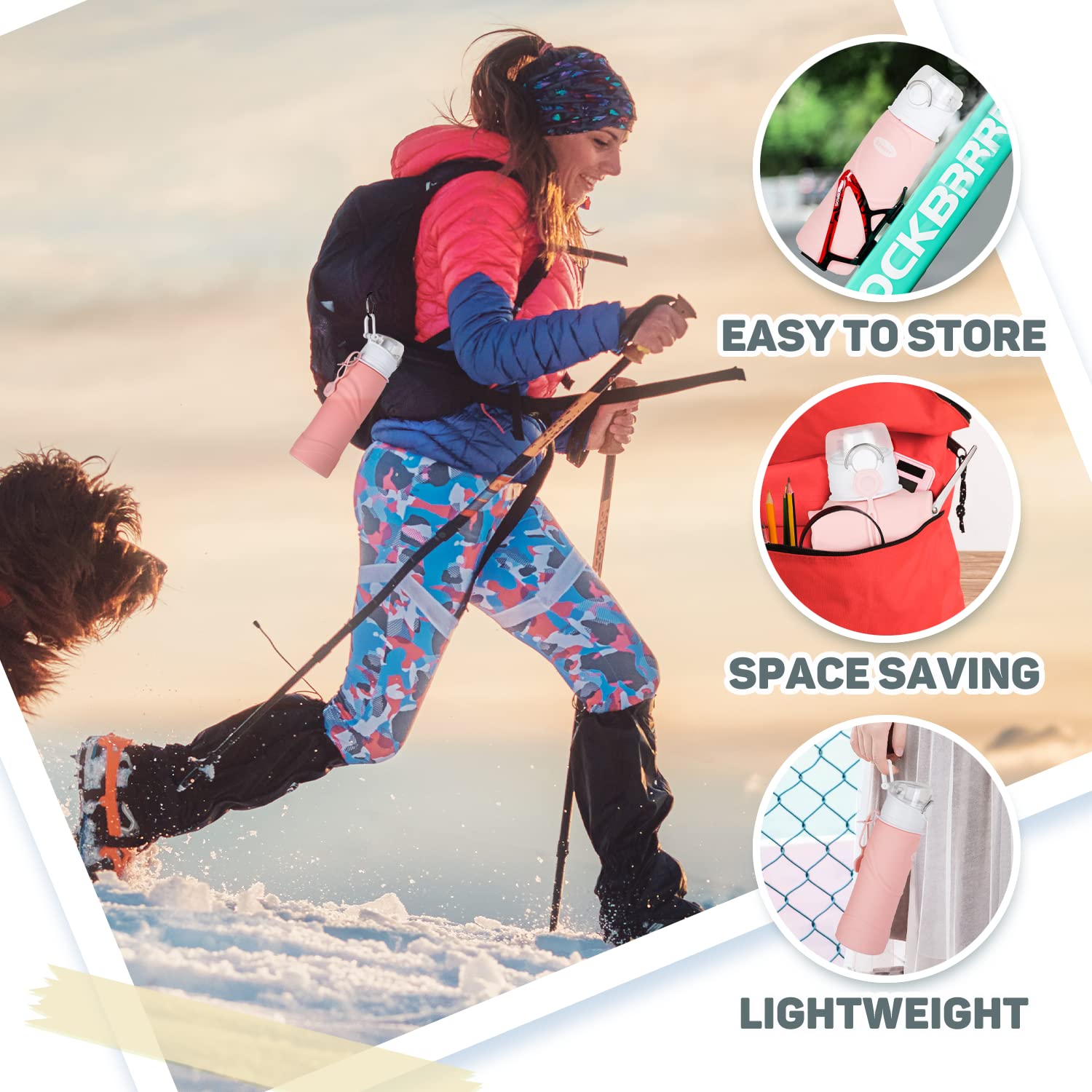 Kemier Collapsible Water Bottle - Reusable Bpa Free Silicone Travel Water Bottle For Hiking Camping Foldable Leak Proof Sports D